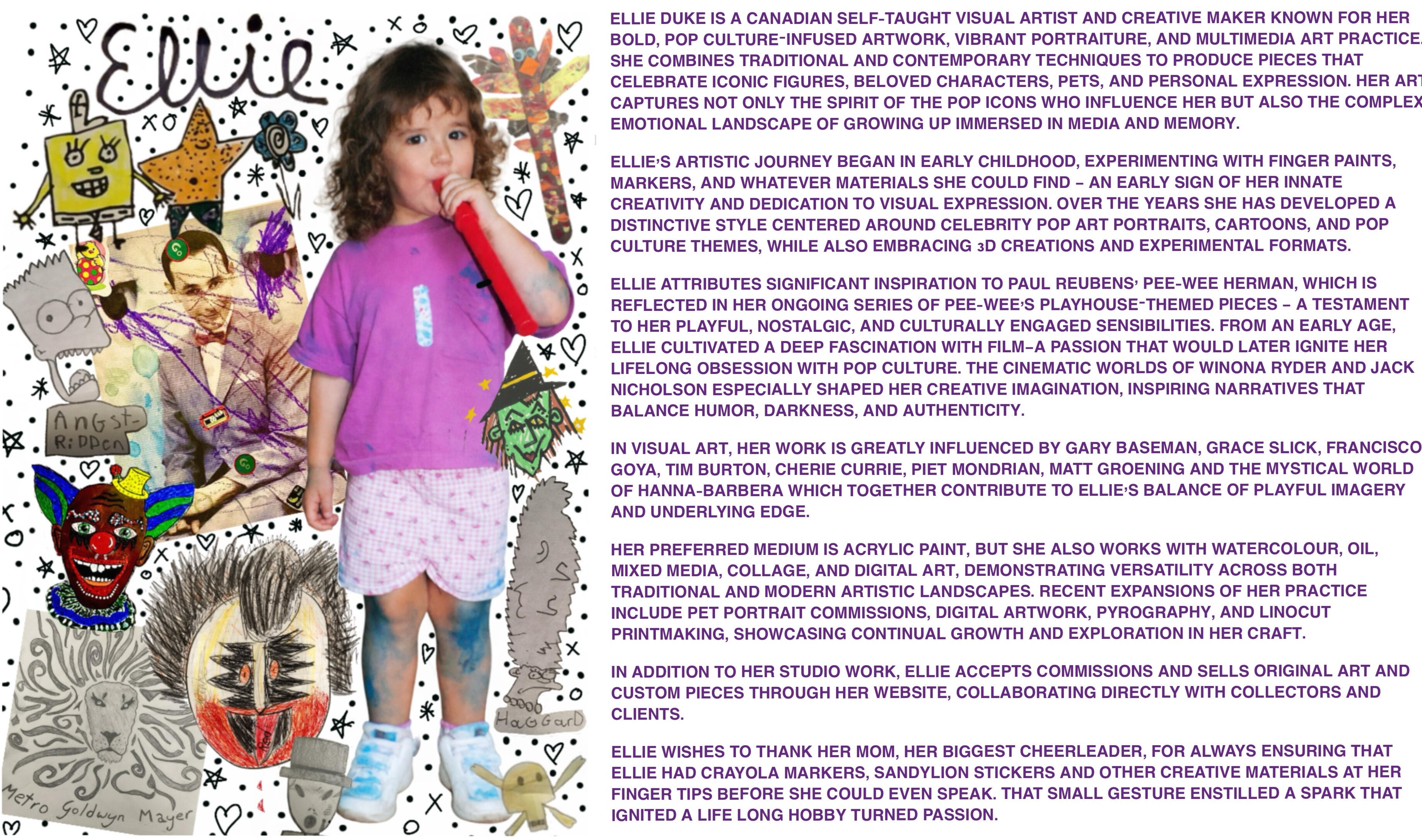 Clocky Prop Replica Ellie Duke is a Canadian self-taught visual artist and creative maker known for her bold, pop culture–infused artwork, vibrant portraiture, and multimedia art practice. She combines traditional and contemporary techniques to produce pieces that celebrate i